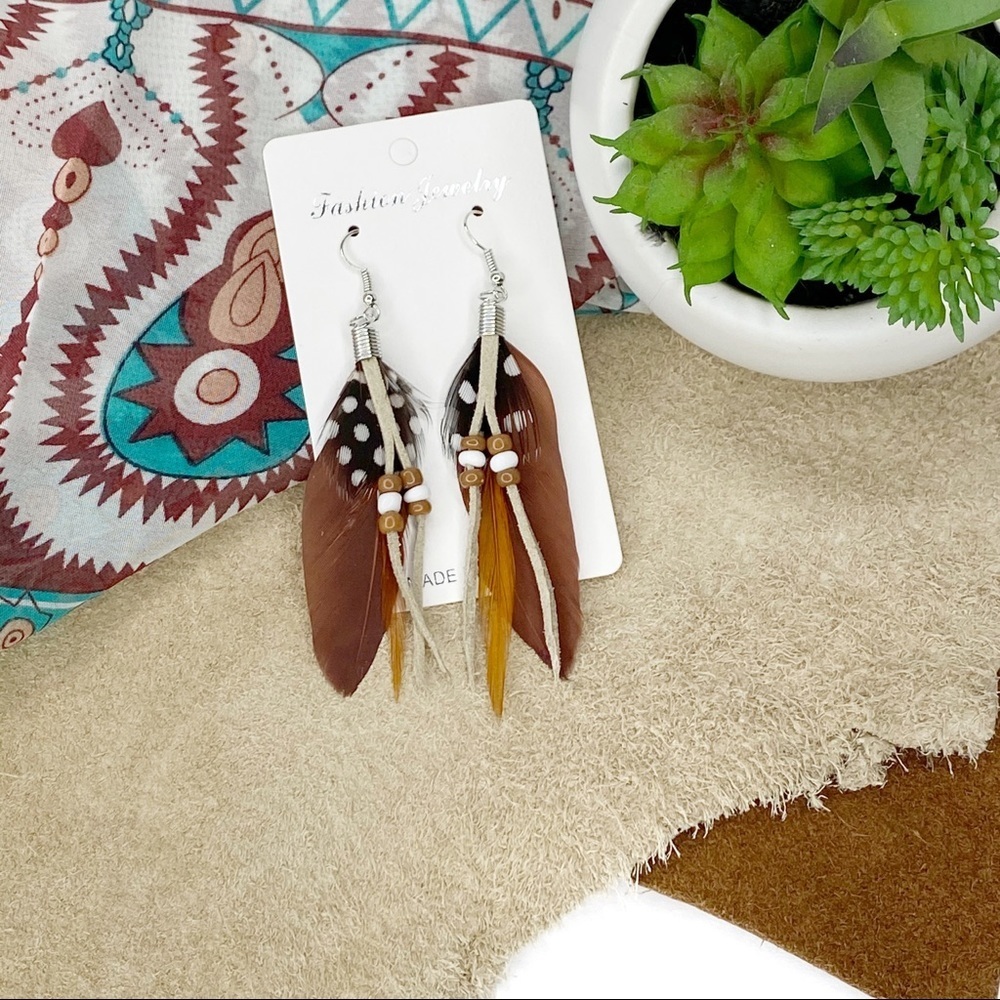 3/$15 Bohemian Leather & Feather Dangle Earrings - Picture 5 of 5